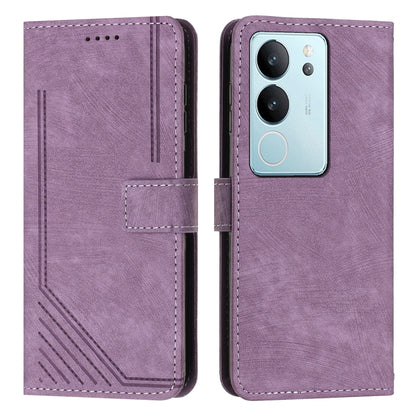 Purple leather wallet phone case with card slot and camera cutout, closed