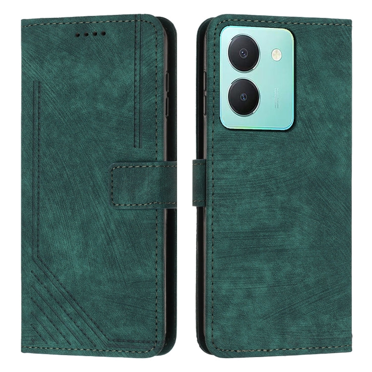 Green leather wallet phone case with stripe pattern, flip cover and camera cutout