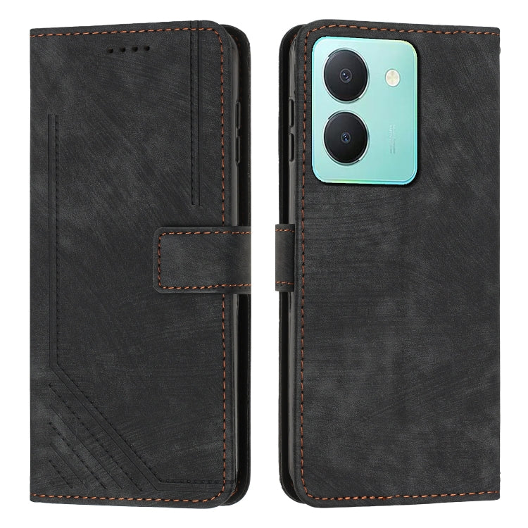Black leather wallet phone case with card slot and camera cutouts, closed