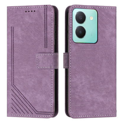 Purple leather wallet phone case with card slot and camera cutout, closed