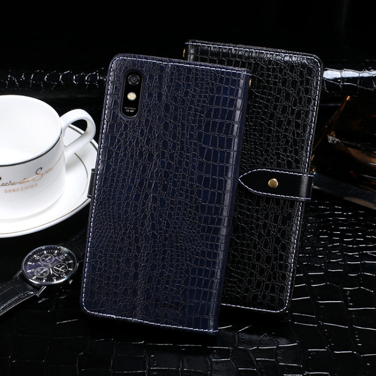 Dark blue crocodile-texture flip leather phone case with card-slot holder