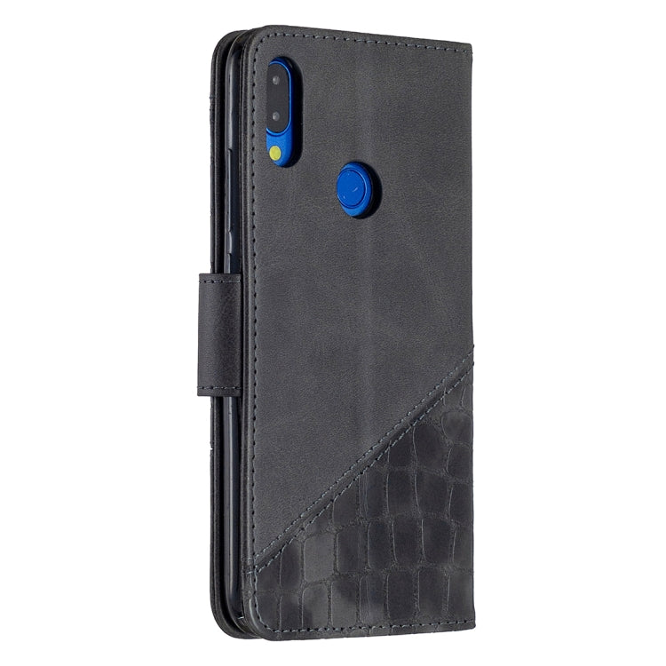 Black crocodile-texture flip phone wallet case with magnetic strap and card slots