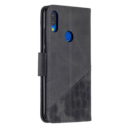 Black crocodile-texture flip phone wallet case with magnetic strap and card slots