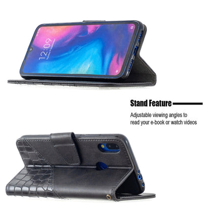 Black crocodile-texture flip phone wallet case with folio stand for viewing
