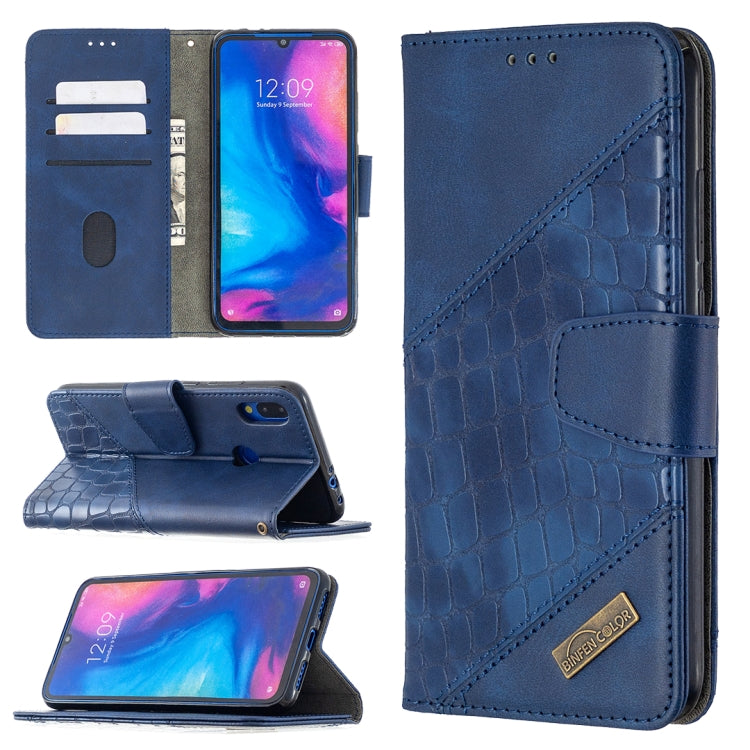 Blue crocodile-texture flip phone wallet case with card slots and viewing stand