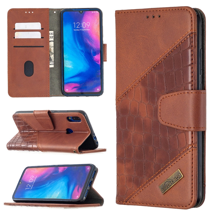 Brown crocodile-texture flip PU leather phone wallet case with card slots
