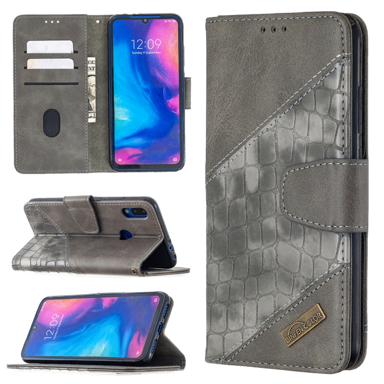 Grey crocodile-texture flip PU leather phone wallet case with card slots
