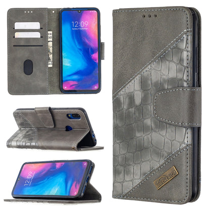 Grey crocodile-texture flip PU leather phone wallet case with card slots
