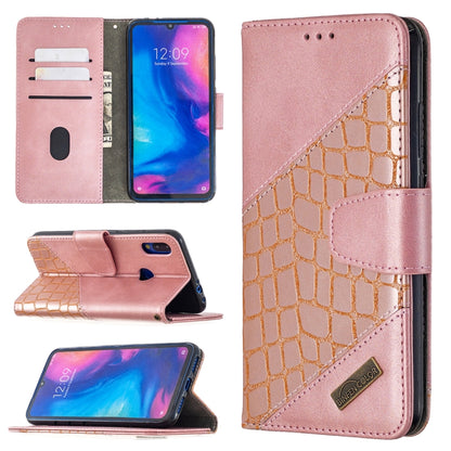 Rose-gold pink crocodile-texture flip PU leather phone wallet case with card slots