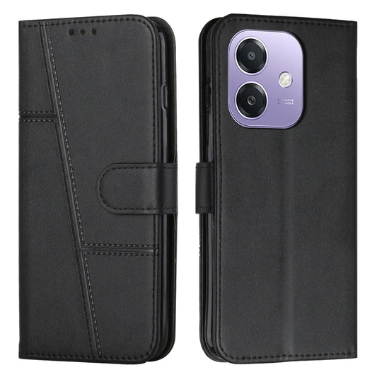 Black leather-style wallet phone case with stitched panels and side buckle closure