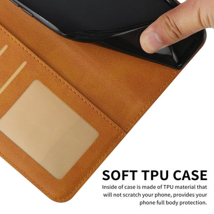 Tan leather phone case with stitched design and visible card window pocket