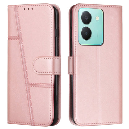 Pink leather phone case with stitched texture, buckle flap, and camera cutout