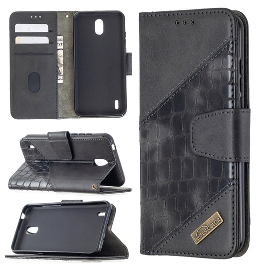Crocodile-texture PU leather flip phone case wallet with card slots, black