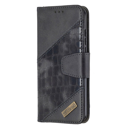 Crocodile-texture PU leather flip phone case wallet with card slots, black