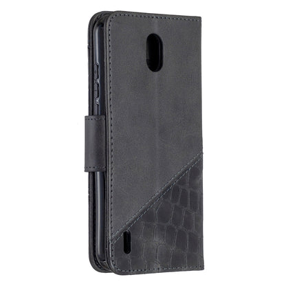 Crocodile-texture PU leather flip phone case wallet with side openings, black