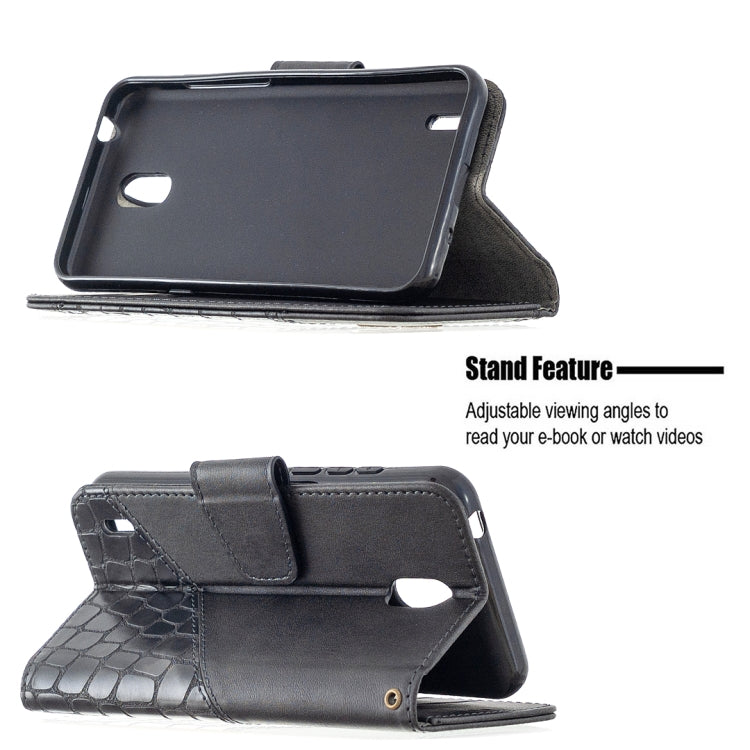 Crocodile-texture PU leather flip phone case wallet with stand, black