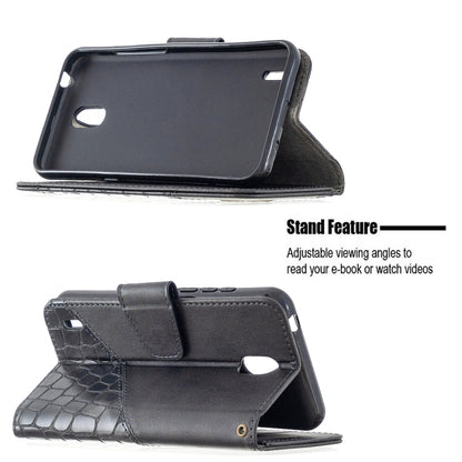 Crocodile-texture PU leather flip phone case wallet with stand, black