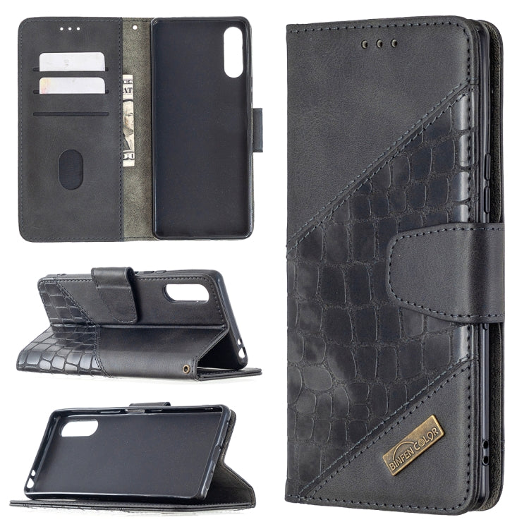 Crocodile-texture PU leather flip phone case wallet with card slots, black