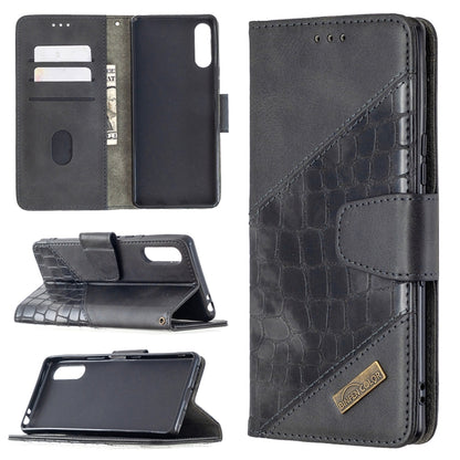 Crocodile-texture PU leather flip phone case wallet with card slots, black