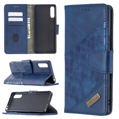 Crocodile-texture PU leather flip phone case wallet with card slots, blue