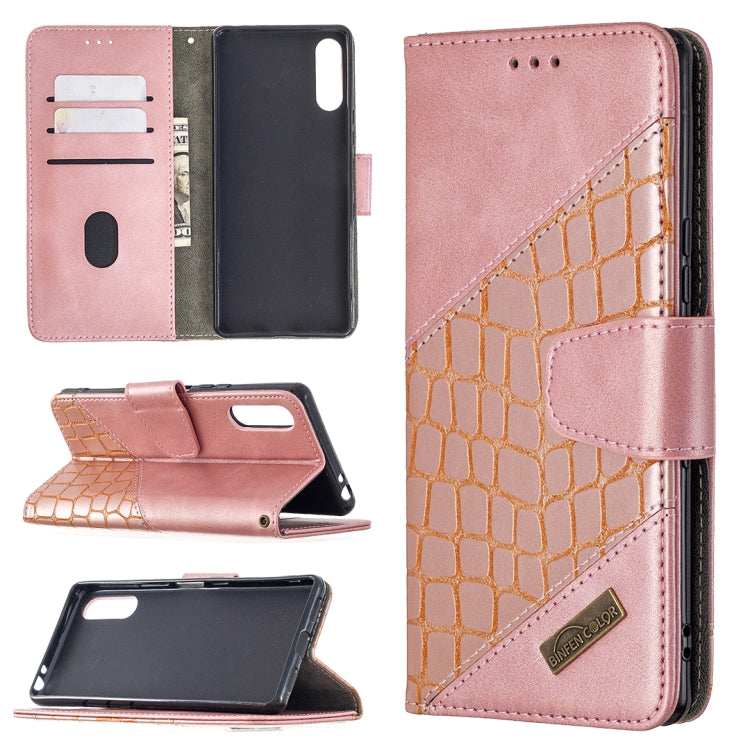 Rose pink crocodile-textured PU leather flip wallet phone case with card slots and stand