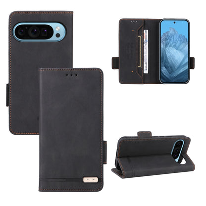 Magnetic clasp leather phone case, black wallet style with card slots and stand
