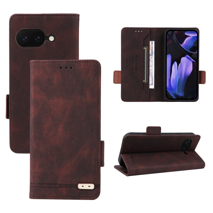 Magnetic clasp leather folio phone case with card slot and kickstand, brown.