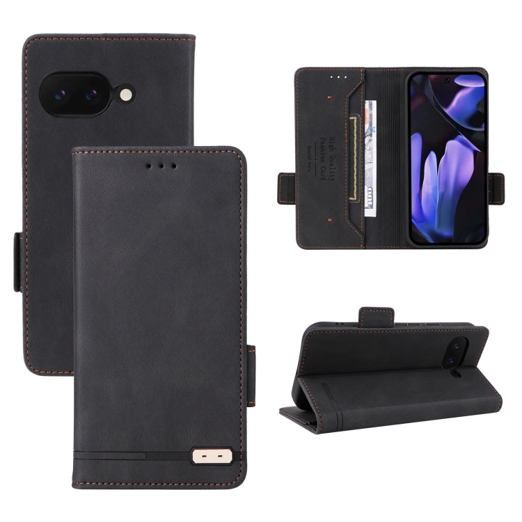 Magnetic clasp leather folio phone case with card slot and kickstand, black.