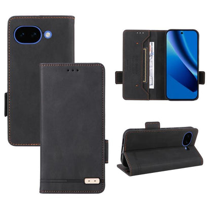 Magnetic clasp leather folio phone case with card slot and kickstand, black.