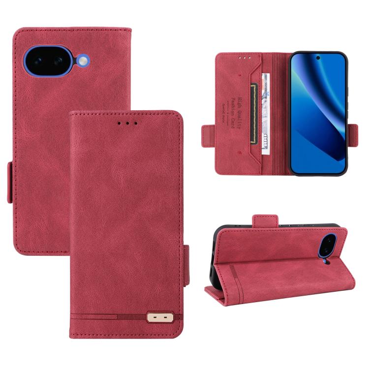Magnetic clasp leather folio phone case with card slot and kickstand, red.