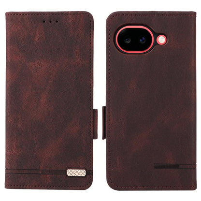 Brown leather folio phone case, front and back view with magnetic closure and camera cutout