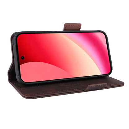 Brown leather folio phone case with kickstand-style fold and magnetic closure