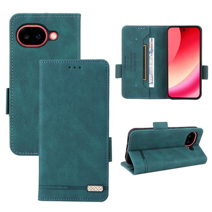 Green leather folio phone case with magnetic clasp, card slot, and camera cutout