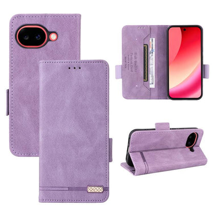 Purple leather folio phone case with magnetic clasp, card slot, and camera cutout