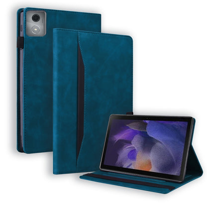 Blue leather folio tablet case, horizontal flip design with stand