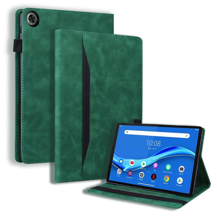 Green leather horizontal flip tablet case with stand, tablet shows home screen