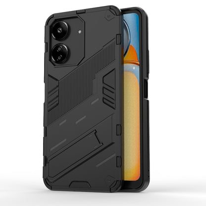 Black armored TPU phone case with rugged raised pattern and camera cutouts