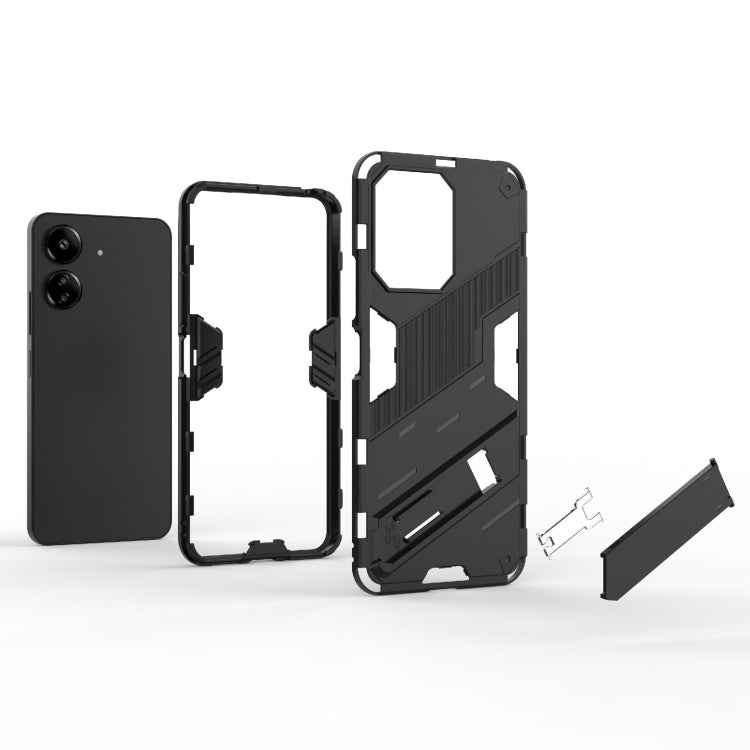 Armored TPU phone case set with back cover, frame, and stand piece