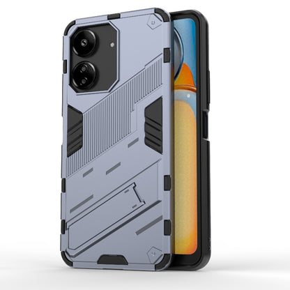 Light gray armored TPU phone case with rugged raised pattern and camera cutouts