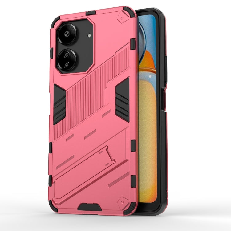 Pink rugged phone case with reinforced corners, raised edges, and camera cutouts