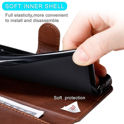 Brown leather folio case with soft inner shell for phone protection