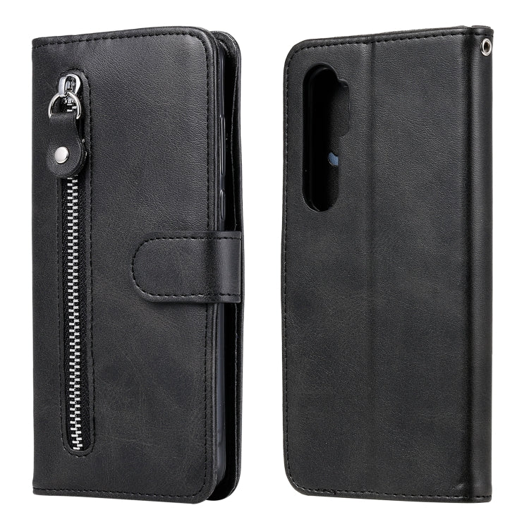 Black leather-style phone wallet case with zipper, card slot and stand flip cover