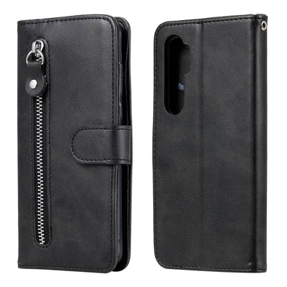 Black leather-style phone wallet case with zipper, card slot and stand flip cover