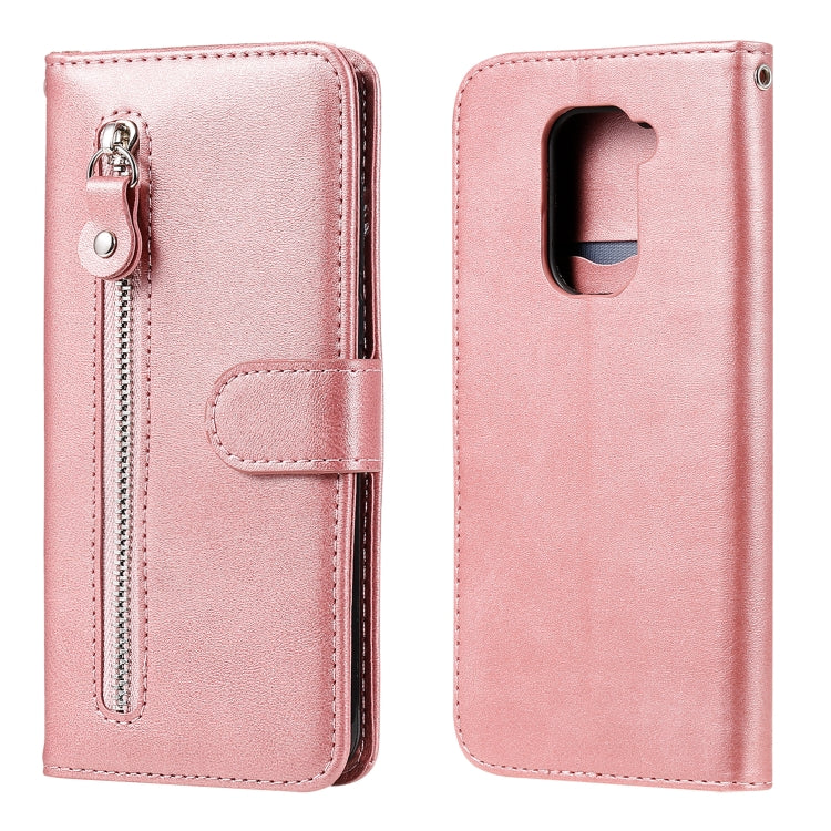 Rose pink leather-style phone wallet case with zipper pocket, card slot and flip cover