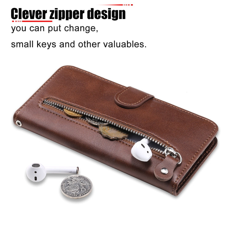 Brown leather phone wallet case with zipper compartment and small key holder