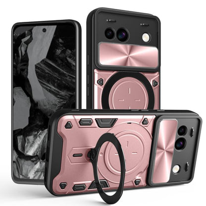 Pink phone case with sliding camshield cover and magnetic circular ring holder