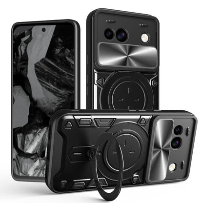 Black phone case with sliding camshield cover and magnetic circular ring holder