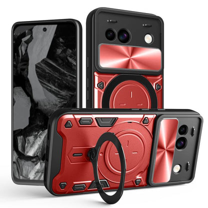 Red phone case with sliding camshield cover and magnetic circular ring holder