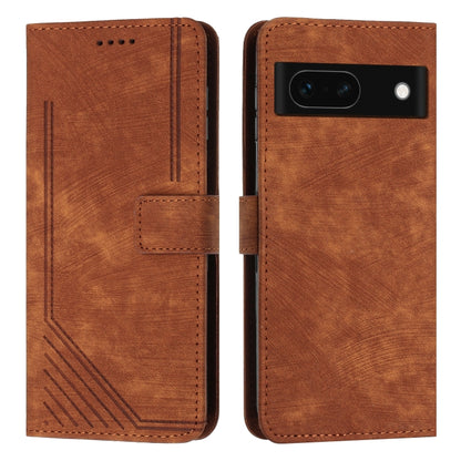 Brown leather folio phone case with geometric stripe pattern, card slot, side cutouts