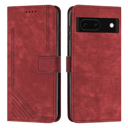 Red leather folio phone case with geometric stripe pattern, card slot, side cutouts